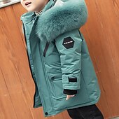 cheap Boy&#039;s Downs &amp; Puffer Jacket-Kids Boys Down Coat Hoodie Jacket Outerwear Solid Color Long Sleeve Pocket Coat Outdoor Daily Basic Black Red Green Fall Winter 4 years+