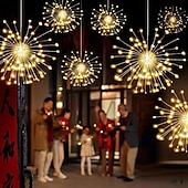 baratos Luzes solares de corda-4 luzes de fogos de artifício solares, luzes de caminho solares 360 leds com controle remoto 8 modos, luzes externas à prova d&#039;água para jardim, quintal, pátio, passarela, decorações de natal e