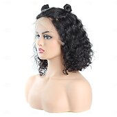 economico Parrucche lace front capelli veri-parrucca frontale in pizzo 13x4 con capelli umani remy, parrucche corte e ondulate ricce con capelli per bambini