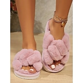 economico Ciabatte e infradito da donna-Per donna Pantofole Pantofole fuzzy Pantofole da interno Ciabatte calde Interni Giornaliero In pile Piatto Punta tonda Felpato Informale minimalismo Pelliccia sintetica Mocassino Colorato Nero Bianco