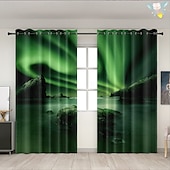 billige Gardiner og draperinger-2 paneler gardin gardiner blendingsgardin for stue soverom kjøkken aurora nordlys vindu behandlinger termisk isolert rom mørklegging