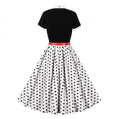 baratos Vestidos-Retro Vintage Anos 50 Hepburn Vestidos Floral Poá Linha A Decote Redondo Fantasia Mulheres Carnaval Ano Novo Baile de Máscaras Casual / Diário Festa de Solteira Adulto Vestido