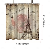 economico Tende doccia-Tenda da doccia con ganci 180cm*180cm (70&quot;*70&quot;) in poliestere lavabile impermeabile modello decorativo per bagno e vasca torre Eiffel vintage