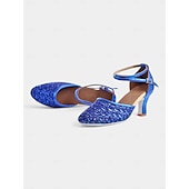abordables Chaussures de danses latines-chaussures de danse en dentelle dorée pour femmes avec bride croisée et semelle en daim – talons confortables pour les événements de danse de salon et latine