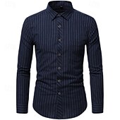 billiga Button Down-skjortor för män-Herr Skjorta Knapp upp skjorta Linje Bröllop Dagligen Svart Mörk marin Mörkgrå Långärmad Nedvikt Vår &amp; Höst Kläder Lappverk