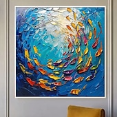 olcso Állatos festmények-aranyhal olajfestmény 100%-ban kézzel készített nagy koi festmény kézzel festett fal művészet koi halfestés új színes koi művészet koi festmény fali művészet kés művészet festmény lakberendezés dekor