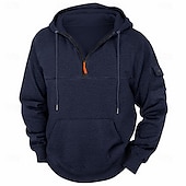 economico felpe con cappuccio da uomo di base-Per uomo Felpa con cappuccio Felpa con zip Felpa con cappuccio in pile Compatto Nero Blu marino Cachi Grigio chiaro Grigio scuro Con cappuccio mezza cerniera Liscio Tasche Ufficio Sportivo Informale