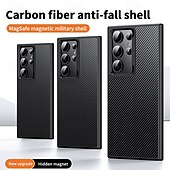 זול מארז סמסונג-טלפון מגן עבור S24 Ultra S24 Plus S24 S23 S23 Ultra S23 Plus S25 Ultra כיסוי אחורי עם מעמד מגנטי תמיכה בטעינה אלחוטית רטרו TPU סיבי פחמן