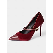 cheap Formal-Women&#039;s Burgundy Velvet Pointed Toe Stiletto Heels – Elegant High Heels with Gold Buckle for Formal and Evening Wear