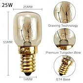 abordables Ampoules incandescentes-Ampoule de four à culot E14, ampoule à incandescence à intensité variable 15 W/25 W pour four, micro-ondes, chauffe-cire &amp;lampe à sel 2 pièces