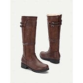 cheap Cowboy &amp; Western Boots-Women&#039;s Brown Knee-High Riding Boots with Buckle Detail - Durable Outdoor Footwear for Fall and Winter