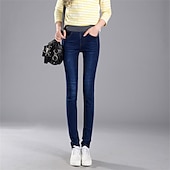 お買い得  パンツ-女性用 標準 ジーンズ ファッション ストリートファッション 全長 ハイウエスト 純色 パッチワーク バットリフト 通気性 ソフト 伸縮性あり オフィス デイリーウェア ライト ブラック ダークブルー 春 &amp; 秋 スリム