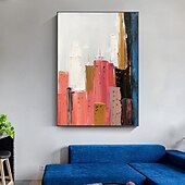 billiga Stilleben-modern abstrakt stad oljemålning handmålad oljemålning 3d textur oljemålning handmålad vit röd orange stad oljemålning för sovrum vardagsrum inredning hem julklapp