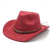 cheap Fedora Hat-Men&#039;s Kentucky Derby Hat Sun Hat Cowboy Hat Fedora Trilby Hat Black Red Polyester Vintage Style Fashion 18th Century State of Texas Daily Theme Party Solid / Plain Color Sunscreen Cosplay