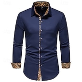 voordelige strijkvrije overhemden voor heren-Voor heren Overhemd Shirt met kraag Overhemd met knopen Luipaard Bruiloft Dagelijks Zwart Wit Marineblauw Lange mouw Alle seizoenen Kleding