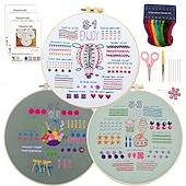 abordables Anti-Stress-Kit de broderie 3 ensembles pour adultes débutants apprenez 33 points différents kits de bricolage comprenant un cerceau à motifs de fleurs estampées fils de couleur outils faciles à suivre