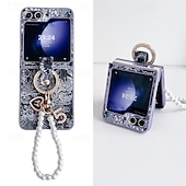 preiswerte Samsung-Handyhülle-Handy Hülle Handyhüllen Für Samsung Galaxy Z Flip 6 Z Flip 5 Z Flip 4 Z Flip 3 Rückseite mit Handschlaufe Stoßresistent Retro PC PU-Leder
