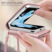 cheap Samsung Cases-Phone Case For Z Flip 6 Z Flip 5 Z Flip 4 Z Flip 3 Back Cover with Stand Holder with Wrist Strap Card Slot Retro TPU PU Leather