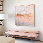 preiswerte Abstrakte Gemälde-handgemachtes handgemaltes abstraktes Ölgemälde mit Gelbgoldfolie, modernes abstraktes Gold- und Rosa-Leinwandgemälde, handgefertigtes abstraktes Wandgemälde, Heimdekoration, Dekor, Leinwandgemälde