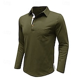 cheap Men&#039;s Classic Polo-100% Cotton Men&#039;s Polo Shirt Golf Polo Formal Work Classic Long Sleeve Color Block Button Summer Spring &amp; Fall Army Green Dark Grey Black Burgundy Navy Blue Polo Shirt