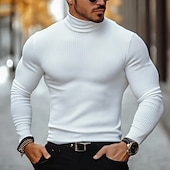 economico magliette di base-Per uomo Maglietta Maglia a collo alto Maglietta a Maglia a Coste Camicia a Maniche Lunghe Manica Lunga Colletto arrotolato Autunno &amp; Inverno Semplice Leggero Classico Casual A coste All&#039;aperto