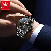 お買い得  クォーツ腕時計-新OLEVSブランドメンズスチールベルトビジネスウォッチ カレンダー月齢表示 ルミナスシンプルレジャー多機能クォーツウォッチ 防水スポーツメンズ腕時計