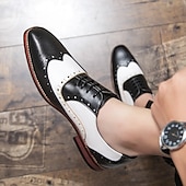 abordables Zapatos Brogue-Zapatos Oxford con punta de ala en marrón y blanco para hombre, zapatos de vestir vintage de cuero genuino inspirados en Gatsby para fiestas, bodas y eventos formales de la década de 1920.