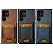 ieftine Carcasă Samsung-telefon Maska Pentru S24 Ultra Plus S23 Ultra Plus S22 Plus Ultra S25 Ultra Capac Spate rezista Loc pentru card Anti Șoc Retro TPU PC PU piele