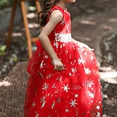 preiswerte Partykleider-kinderkleidung Mädchen Cosplay-Kleid Party Kleid Schneeflocke Ärmellos Leistung Weihnachten Gitter Rückenfrei Patchwork Schön Süß Polyester Maxi abendkleider Schaukelkleid Tüll-Kleid Winter 4-12 Jahre