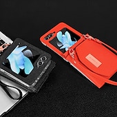 cheap Samsung Cases-Phone Case For Z Flip 6 Z Flip 5 Z Flip 4 Z Flip 3 Back Cover with Stand Holder with Wrist Strap Card Slot Retro TPU PU Leather