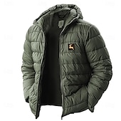 baratos jaquetas e casacos gráficos masculinos-Homens Gráfico Rena Natal Baixa Casaco puffer Prova-de-Água Leve Casual Ao ar livre Diário Feriado Imprimir Outono Inverno Com Capuz Manga Longa Vermelho Azul Royal Verde Tropa