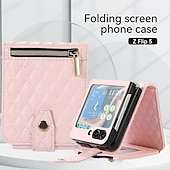 Χαμηλού Κόστους Samsung Θήκη-Θήκη Τηλεφώνου Για Z Flip 6 Z Flip 5 Z Flip 4 Z Flip 3 Flip Cover με Στήριγμα Φερμουάρ με Λουράκι Retro TPU PU Δέρμα