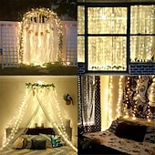 abordables Enchufe eléctrico-Luces de String Cortina 3x3M 300 LED 31V Calor Blanco 8 Modos Seguras para Decoración de Boda y Jardín