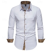 voordelige strijkvrije overhemden voor heren-Voor heren Overhemd Shirt met kraag Overhemd met knopen Luipaard Bruiloft Dagelijks Zwart Wit Marineblauw Lange mouw Alle seizoenen Kleding