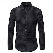 billiga Button Down-skjortor för män-Herr Skjorta Knapp upp skjorta Linje Bröllop Dagligen Svart Mörk marin Mörkgrå Långärmad Nedvikt Vår &amp; Höst Kläder Lappverk