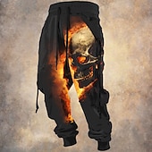 Men's Skulls Sweatpants Joggers Pants Trousers Mid Waist Drawstring Elastic Waist Vintage Casual Horror Outdoor Street Dailywear Pocket Spring Fall Winter 3D Print Black 5