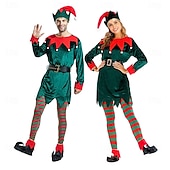 billiga Vuxna juldräkter-Alf Kläder Finkostym Julkostym Herr Dam Jul Nyår julafton Cosplay kostym Vuxen Fest Jul Topp Skärp Strumpor Skor Hatt