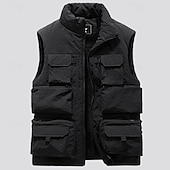 levne Pánská péřová vesta-Pánské Fleecová vesta Venkovní vesta Rybářská vesta Denní Rande Dovolená Módní Na běžné nošení Podzim zima Kapsy Polyester Zahřívací Pohodlné Pevná barva Zip Stojáček Běžný Černá Khaki Šedá Vesta
