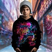 billiga Pojkens 3D Vision &amp; Geometri-Pojkar 3D Grafisk Dödskalle Huvtröja Långärmad Vår Höst Mode Streetwear Barn 4-12 år Huva Utomhus Ledigt Dagligen Normal