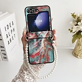 お買い得  サムスン用ケース-電話 ケース 用途 Zフリップ6 Z Flip 5 Z Flip 4 Z Flip 3 バックカバー リストストラップ付き 耐衝撃 レトロ風 TPU PUレザー