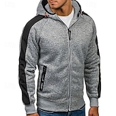 abordables sudaderas basicas hombre-Hombre Sudadera con capucha y cremallera completa Sudadera con cremallera Sudadera con capucha y cremallera Negro Gris Claro Gris Oscuro Con Capucha Bloque de color Cerrar Cremallera Bolsillo Deporte