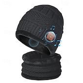 cheap On-ear &amp; Over-ear Headphones-Bluetooth Beanie with Scarf Bluetooth Rechargeable Knit Cap with Wireless Hands Free Head Hat Christmas Gift for Men and Women