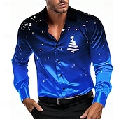 voordelige Kerstboomoutfit-Kerstmis Voor heren Ster Overhemd Overhemd met knopen Lange mouw Casual Mode-casual Vakantie Feestavondkleding Dagelijks gebruik Zomer Lente Herfst Overhemden met kraag 3D-afdrukken Zwart Grijs Paars