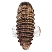 economico Parrucche lace front capelli veri-Parrucca profonda sciolta in pizzo frontale con mèches di capelli umani 4x4 p4/27 densità 150%