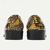 cheap Premium Leather Loafers-Men&#039;s Snake Print Leather Slip-On Dress Shoes with Gold Tip Gold Metal Embellishment–Premium Cowhide, Formal Party Footwear