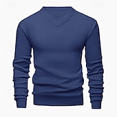 abordables Pull col rond-Homme Pull Pull court Pull en tricot A côtes Tricoter Normal Tricoté Plein Col V Mode Décontractées Usage quotidien Rendez-vous Vêtement Tenue Automne hiver Noir Bleu S M L