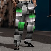 abordables Lâche-Homme Géométrique Plaid Bloc de couleur pantalon de costume Taille médiale Vêtement décontracté Formel Plein Air Quotidien Zippé Poche Pantalon droit Eté Printemps Automne 3D effet Noir Bleu Marron