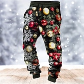 abordables Tenue de scène de Noël-Pantalon imprimé scène de Noël pour homme, jogging décontracté imprimé 3D, pour l&#039;extérieur, la rue, décontracté, quotidien, en polyester, vert, bleu, vert foncé, taille moyenne, élastique, S, M, L
