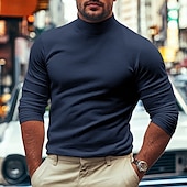 cheap Basic T shirts-Men&#039;s Dralon Mock Turtleneck T shirt Tee Turtleneck shirt Tee Top Long Sleeve Shirt Plain Turtleneck Street Vacation Long Sleeve Soft Clothing Apparel Fashion Designer Basic
