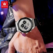 baratos Relógios Quartz-OLEVS 9911 Relógios Masculinos com Pulseira de Silicone à Prova d&#039;Água Cronógrafo Fase da Lua Relógio Masculino Luxuoso Multifuncional